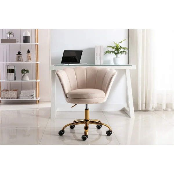 Velvet Upholstered Swivel Adjustable Height Home Office Chair - Beige