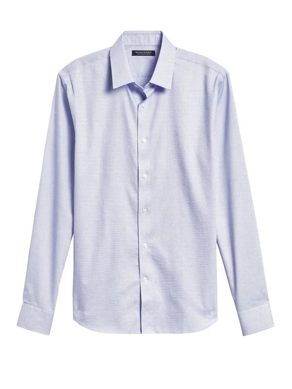 Banana Republic Men's Untucked Slim-Fit Non-Iron Dress Shirt Basic Blue Size S