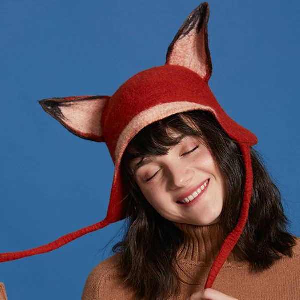 Fox Hat - Fox Hoodies, Design Hats, Winter Autumn Wool Beret Cap, Handmande Hat, Animal Hat