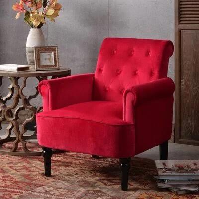 Elegant Button Tufted Accent Armchairs Roll Arm Living Room Cushion with Wooden Legs House of Hampton Body Fabric: Burgundy Velv