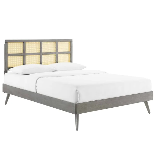 Modway Sidney Cane and Wood Queen Platform Bed with Splayed Legs MOD-6370 - Gray