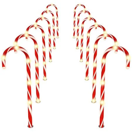 Toyhub Christmas Candy Cane Pathway Markers Lights 12 Set of 12 Christmas Stakes Lights Outdoor Pathway Decorations ty-hb-52