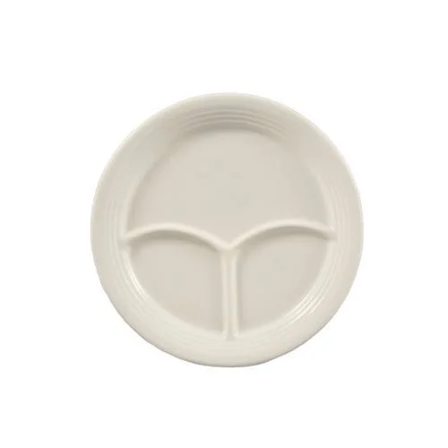 CAC China CMP-9 Stoneware Round Plate with 3 Compartments - 9-1/2-Inch, American White, Box of 24