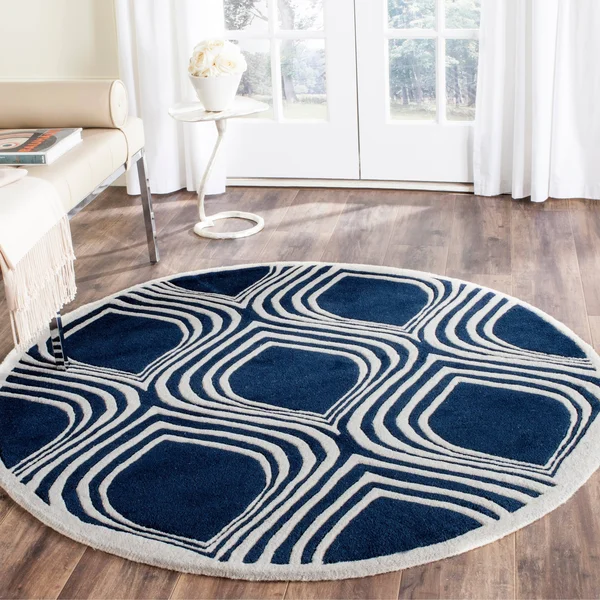 Safavieh 5& x 5& Round Chatham CHT758C Dark Blue - Ivory Rug