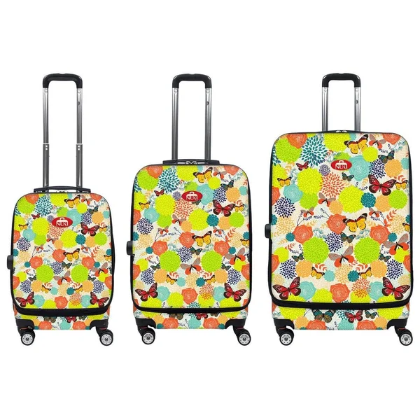 Nuki 012000 Front Accessible Luggage Lightweight Spinner Set Butterfly Bloom - 3 Piece
