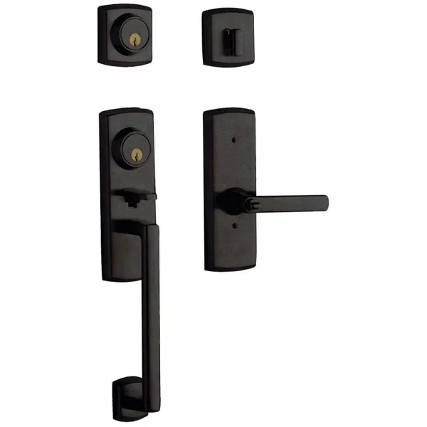 Baldwin Hardware - Soho Two Point Right Handed Full Dummy Handleset with Soho Lever in Distressed Oil Rubbed Bronze - 85385.402.