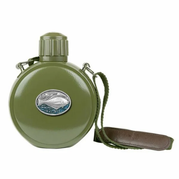Halibut Fish Blue Pewter Accent Stainless Steel Canteen
