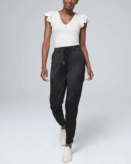 Women's Whbm WKND Satin Jogger Pants, Black, Size 8 - Long by White House Black Market