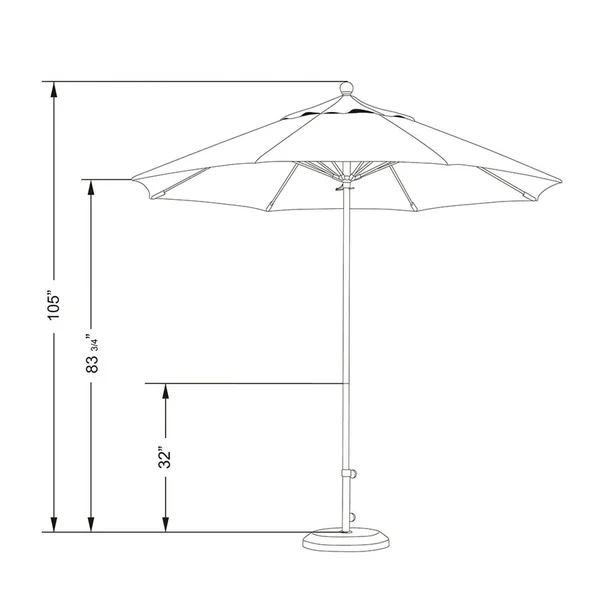 California Umbrella 9& Oceanside Series Patio Umbrella with Fiberglass Pole Fiberglass