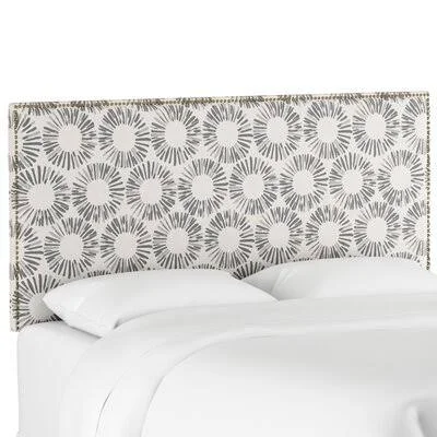 Nail Button Border Upholstered Panel Headboard Wayfair Custom Upholstery Size: Queen - Upholstery: Linen Gray, Nailhead Finish: P