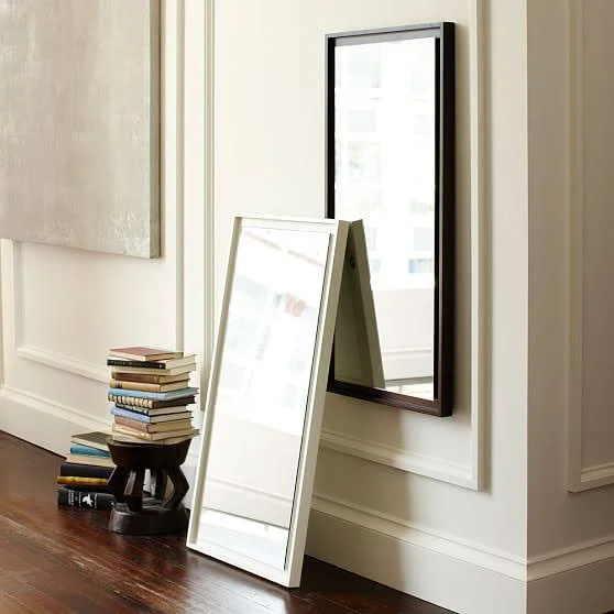 Floating Wood Wall Mirror, White Lacquer - Mirrors - Wall Decor - Home Decor