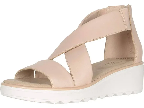 Clarks Jillian Rise Womens Leather Criss-Cross Wedge Sandals - Blush