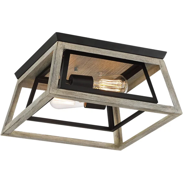 Possini Euro Design Farmhouse Ceiling Light Flush Mount Fixture Whitewashed Wood Black 14x22 Wide Open Box Bedroom Kitchen Hallw