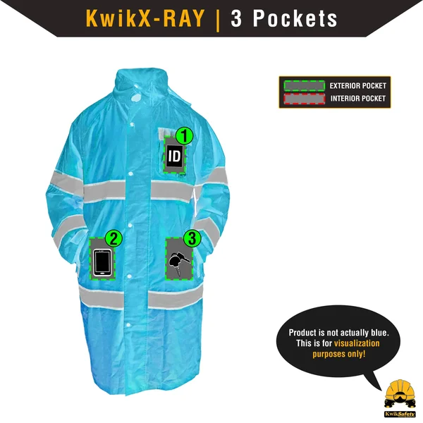 KwikSafety (Charlotte - NC) Torrent Class 3 Safety Trench Coat, High Visibility Waterproof Windproof Safety Rain Jacket, Hi Vis