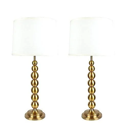 Urbanest Set of 2 Stacked Ball Table Lamps - Antique Gold with Cream Shades