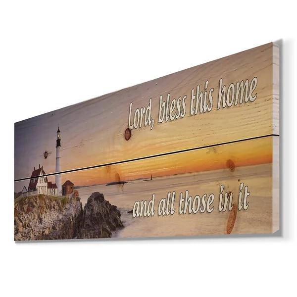Designart 'Lord Bless This House and All Those in It. Sunset' Textual Entrance Art on Wood Wall Art - Multi-Color - 20 in. Wide