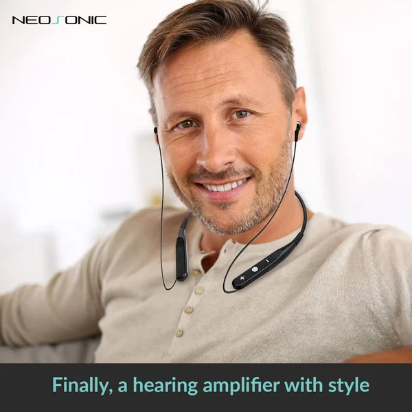 Neckband Hearing Aid Amplifier for Ear Rechargeable with Wireless Remote Microphone to Assist TV Watching and Conversation
