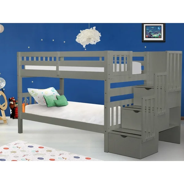 Bedz King Bunk Bed with Storage, Gray, Twin Over Twin