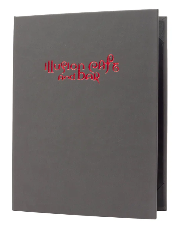 (Min 25) 6 View Book Style Quality Casebound Menu - 4¼ x 11, Charcoal Plush