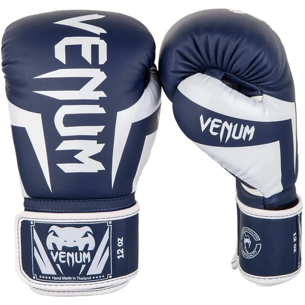 Venum Elite Boxing Gloves - White/Navy Blue 12 oz