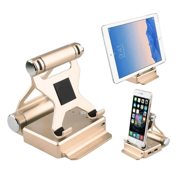 Podium Style Stand with Extended Battery Up to 200% for iPad - iPhone and Other Smart Gadgets Gold