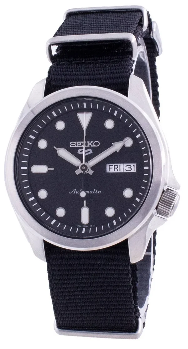 Seiko 5 Sports Black Dial Black Nylon Strap Men’s Watch SRPE69K1