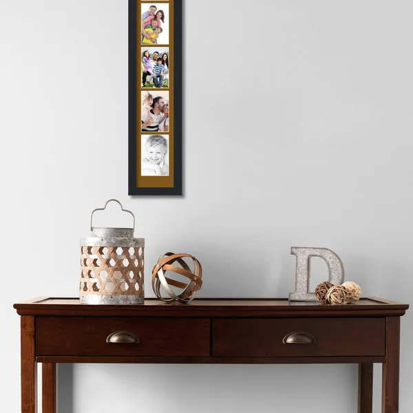 Collage Picture Frame - Satin Black Frame with 5 openings for 4x6 Photos with Brown Coronado Mat. D3926EB2365, ArtToFrames