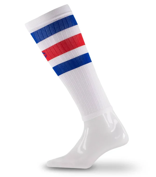 Pro Compression Calf Sleeves, White, Red & Blue Stripe, S/M, Best Compression Sleeves for Men, Women, Running, Sports