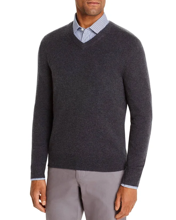The Men's Store at Bloomingdale&s Cashmere V-Neck Sweater - 100% Exclusive - Gray - Size Small - Gray Navy Twist
