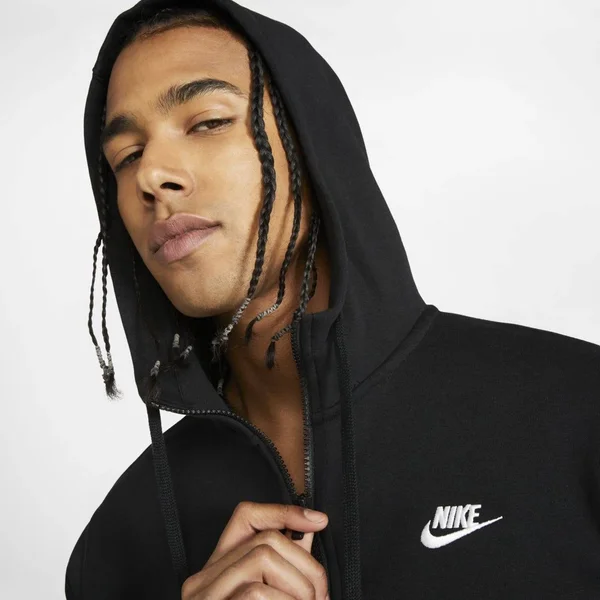 Nike Men's Sportswear Club Fleece Full-Zip Hoodie - Black/Black/White - XL
