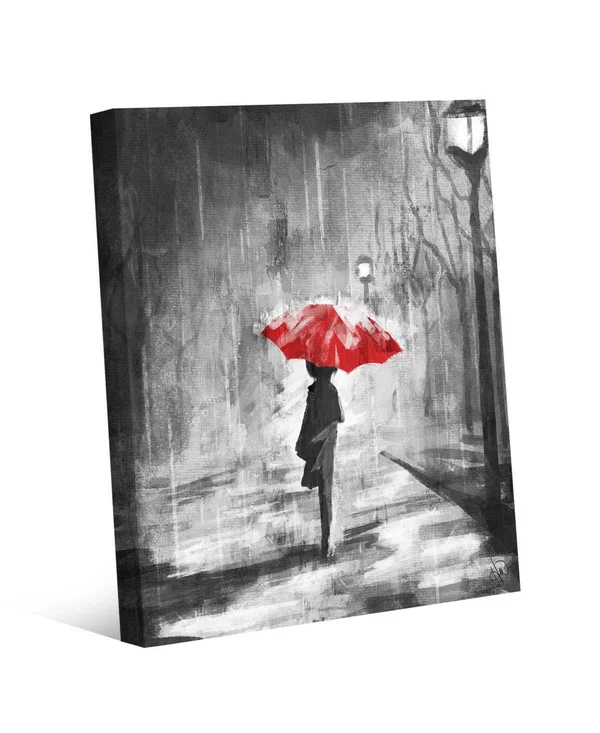 Creative Gallery A Rainy Walk Red Umbrella 20-in H x 16-in W Figurative Print on Canvas - PEO000002CAN16X20TX