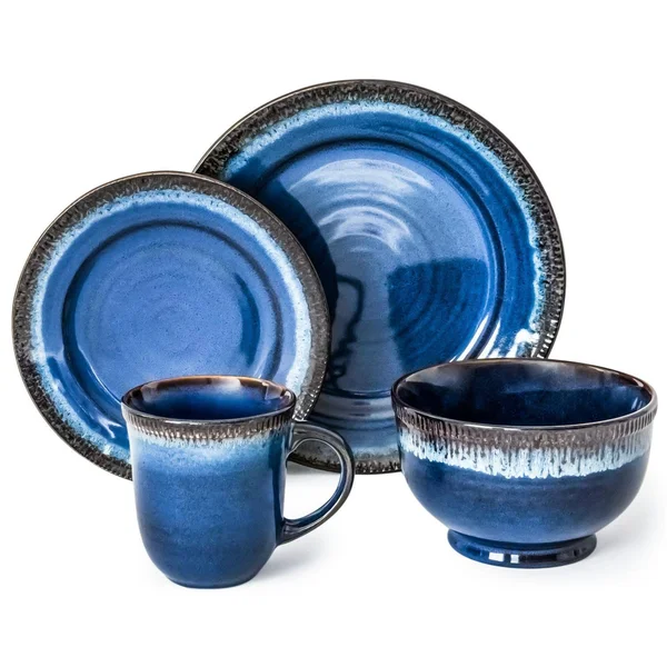 Better Homes & Gardens Painted Canyon 16 Piece Dinnerware Set, Blue