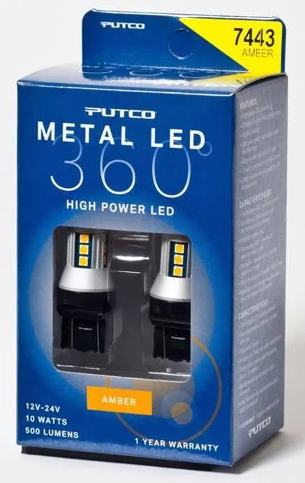 Putco 347443A-360 7443 - Amber Metal 360 LED