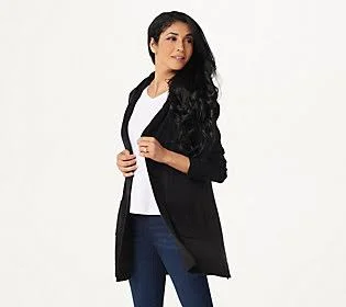 Isaac Mizrahi Live! Open Front Hooded Cardiganw/ Stitch - Size 3X, Black