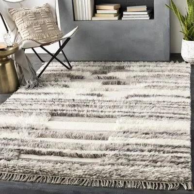 Rafe Striped Handwoven Wool Dark Brown/Cream Rug AllModern Rug Size: Rectangle 2& x 3&