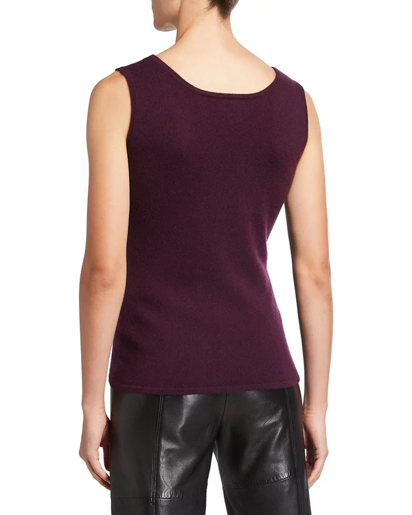 Neiman Marcus Cashmere Collection Classic Cashmere Tank - Midnight Vio, Women's, L, Sweaters Cashmere Sweaters