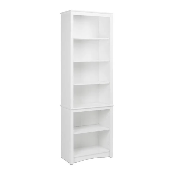 Pemberly Row Tall Contemporary 6 Shelf Bookcase in White