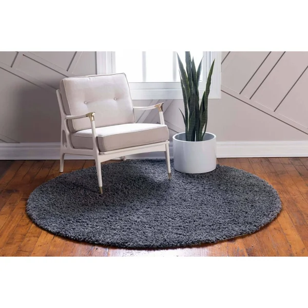Unique Loom Davos Shag Peppercorn Gray 8 ft. x 8 ft. Round Area Rug