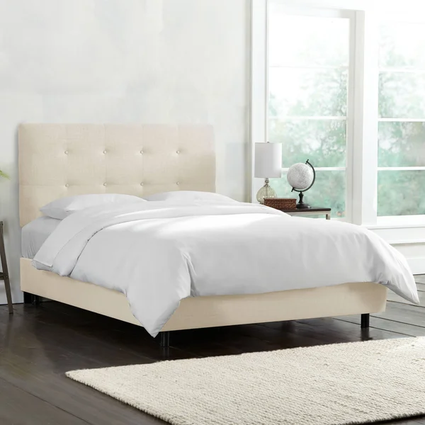 Skyline Furniture Button Tufted Linen Upholstered Bed (Linen Talc - Twin)