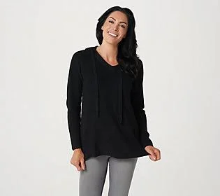 Logo by Lori Goldstein V-Neck Sweater w/ Hood, Size 1X, Black