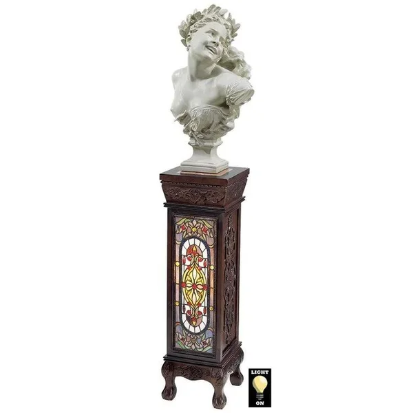 Design Toscano Baldwin Beaux-Arts Stained Glass Illuminated Hand-Crafted Pedestal