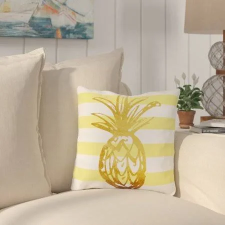 Bay Isle Home Palomar Stripes Pineapple Outdoor Throw Pillow - White