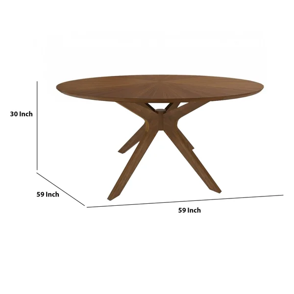 Contemporary 59 inch Round Wooden Dining Table with Spider Legs, Brown