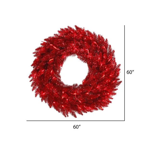 Vickerman K165261 60x22 Tinsel Red Wreath Dural 200Red