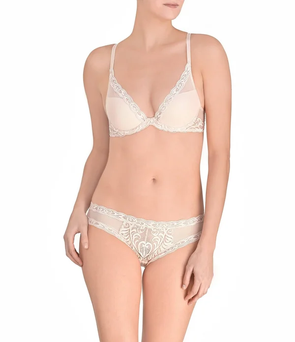 Natori Feathers Contour Plunge Bra - Size 36DDD - Cameo Rose