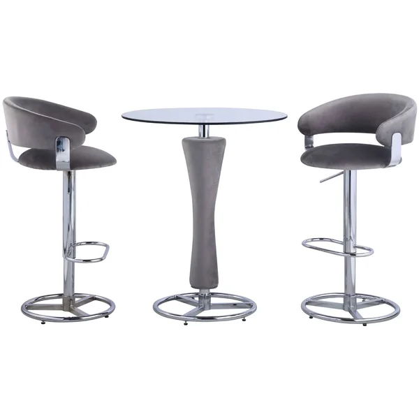 Chintaly DANIELLA-PUB Contemporary Round Glass Pub Table with Upholstered Pedestal in