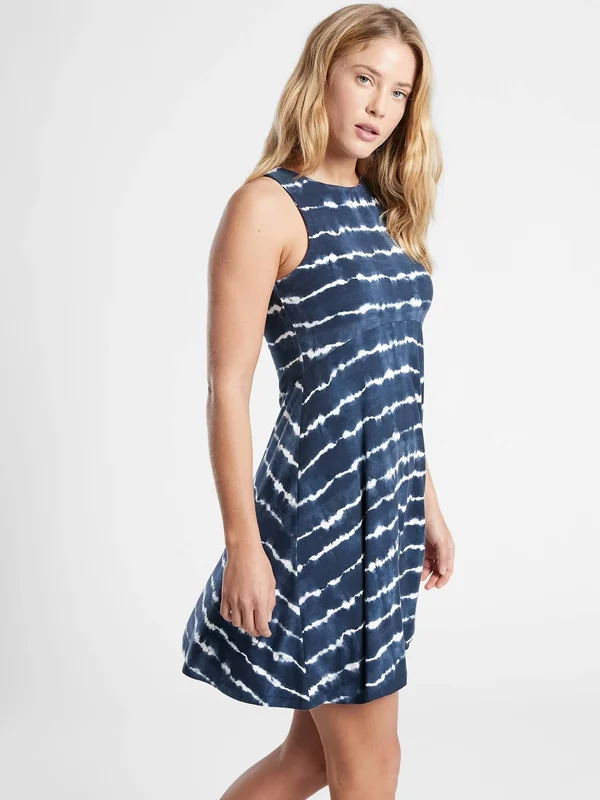 Athleta Women's Santorini Thera Printed Dress Tie Dye Stripe Navy Size Xxs