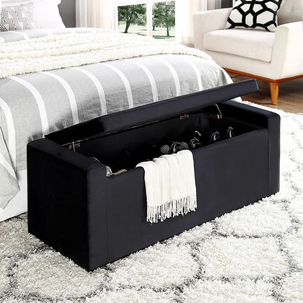 Inspired Home Alejandro Velvet Upholstered Shoe Storage Bench, Black White, One Size