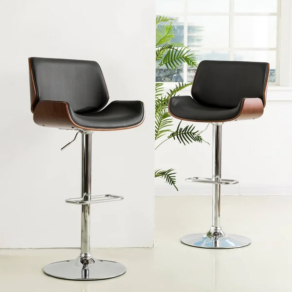 Glitzhome Mid-Century Modern Adjustable Swivel Bar Stools in Grey (Set of 2)