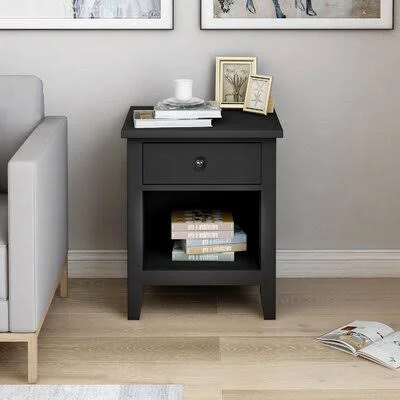1 - Drawer Solid Wood Nightstand Red Barrel Studio Color: Black